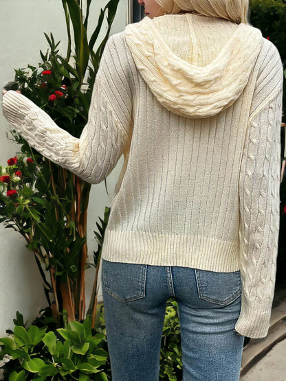 Anna-Kaci Women's Zip-Up Cable Knit Cardigan with Front Pockets