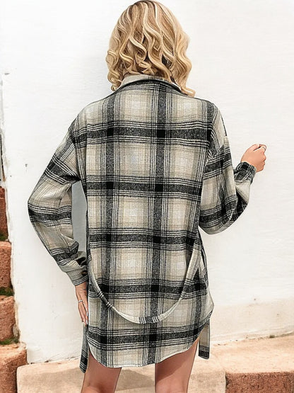 Anna-Kaci Women's Long Sleeve Plaid Button-Down Shacket with Chest Pockets and Casual Fit