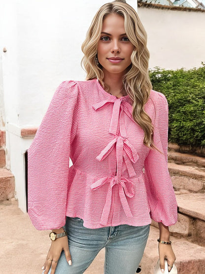 Anna-Kaci Women's Peplum Blouse with Bow Tie Details and 3/4 Sleeves