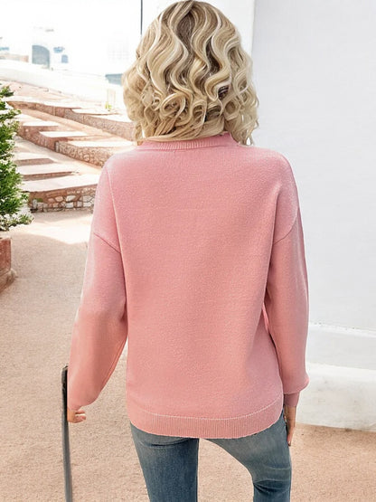 Anna-Kaci Women's Long Sleeve Knit Sweater with Lace Trim V-Neck and Relaxed Fit