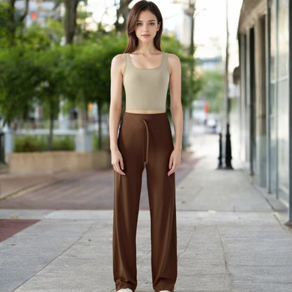 High Waisted Wide Leg Lounge Pants with Drawstring and Pockets