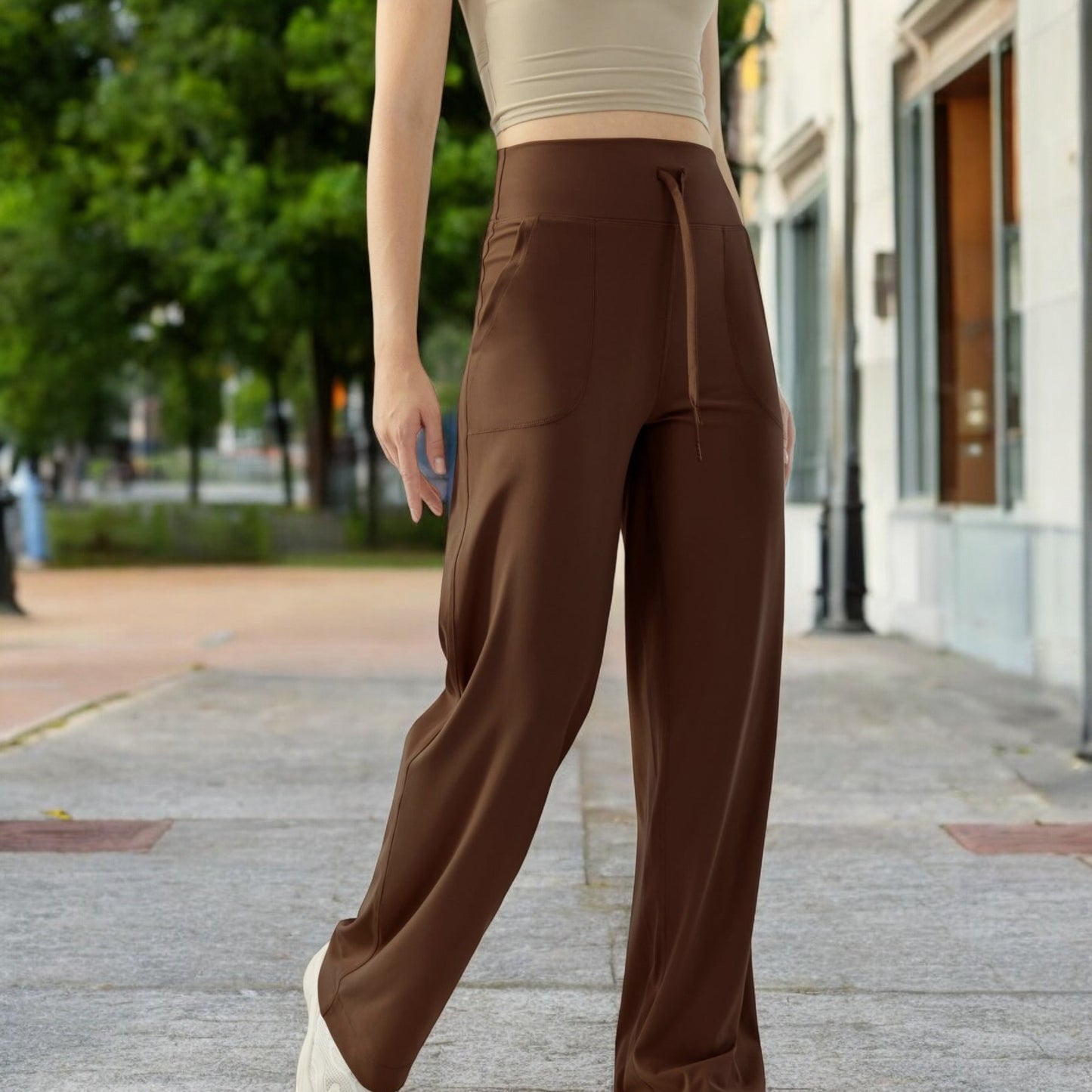 High Waisted Wide Leg Lounge Pants with Drawstring and Pockets