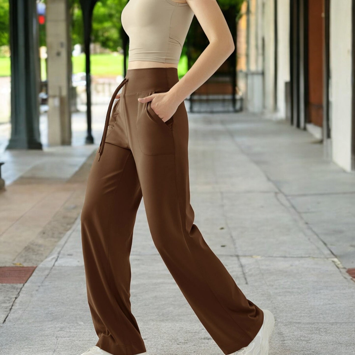 High Waisted Wide Leg Lounge Pants with Drawstring and Pockets