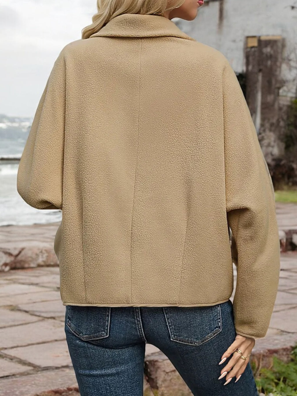 Anna-Kaci Women's Oversized Toggle Button Fleece Jacket with Batwing Sleeves and Side Pockets