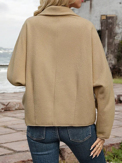 Anna-Kaci Women's Oversized Toggle Button Fleece Jacket with Batwing Sleeves and Side Pockets