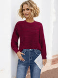 Long Sleeve Textured Crew Neck Sweater with Relaxed Fit