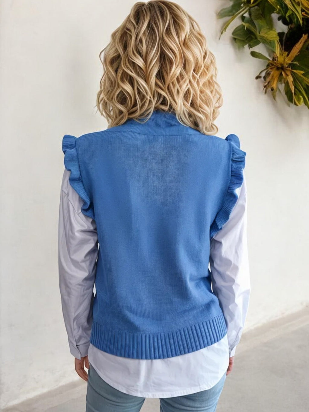 Sleeveless Knit Sweater Vest with Ruffle Trim