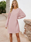 Long Sleeve Ribbed Knit Dress with Front Pocket Detail