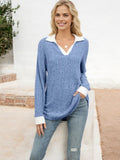 Collared Ribbed Knit Sweater with Contrast Trim Cuffs