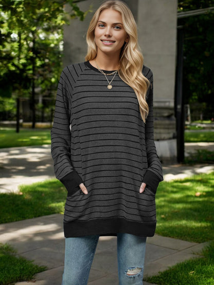 Oversized Striped Long Sleeve Top with Relaxed Fit