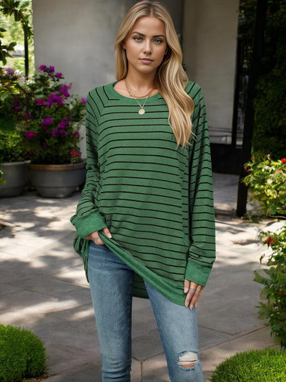 Oversized Striped Long Sleeve Top with Relaxed Fit