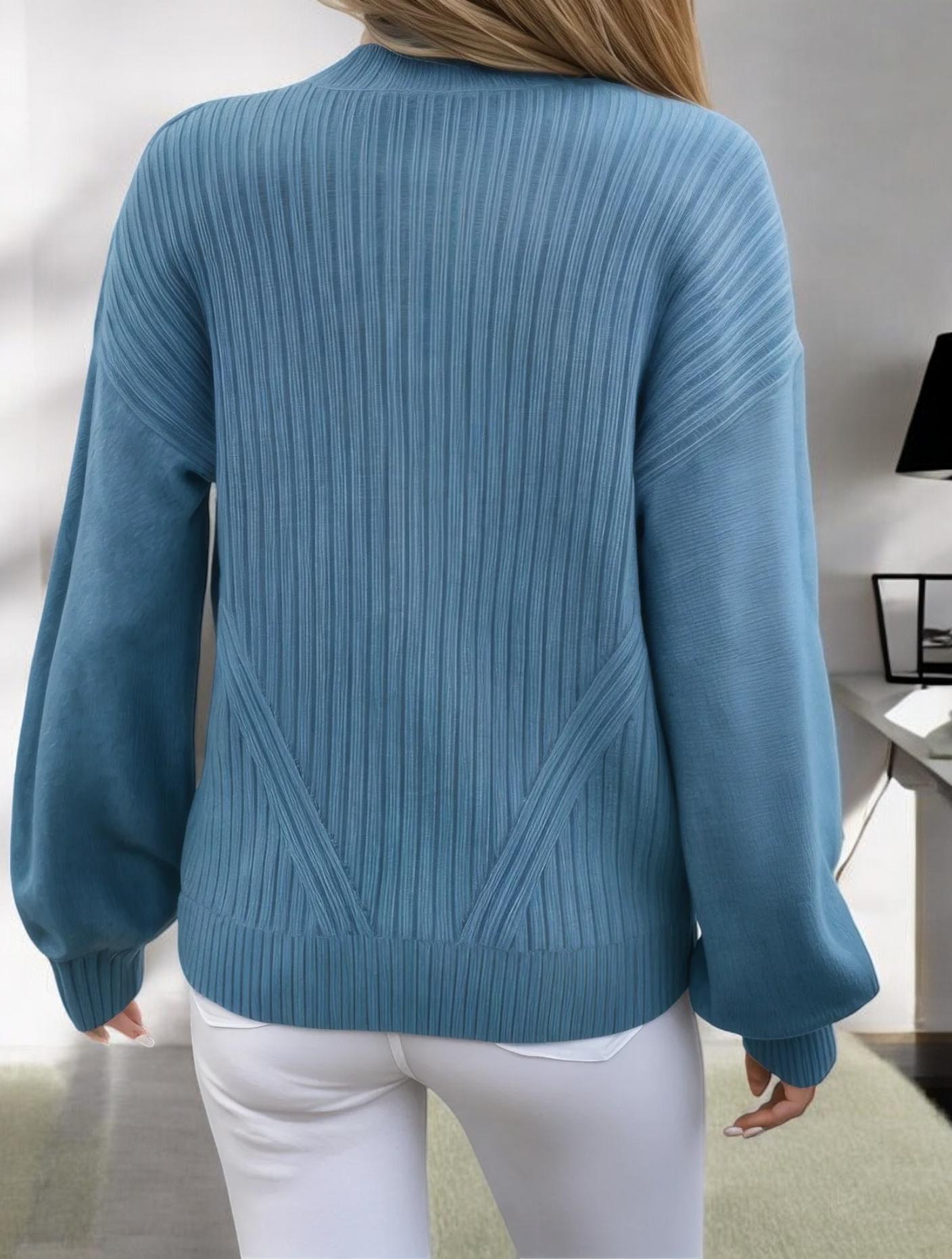 Ribbed Knit Zip-Up Cardigan with High Collar