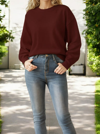Classic Crewneck Pullover Sweater with Ribbed Hem