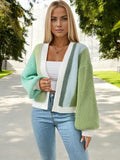 Colorblock Open Front Cardigan with Balloon Sleeves