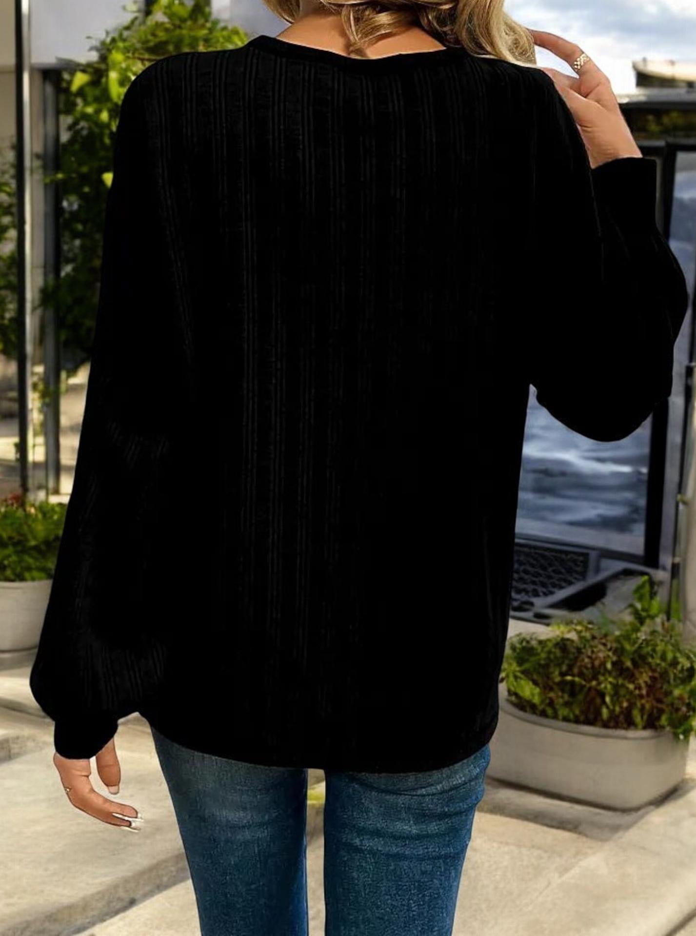 Striped Long Sleeve Top with Front Pocket and Relaxed Fit