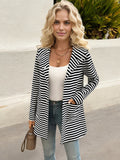 Striped Open-Front Blazer with Notched Lapel and Pockets