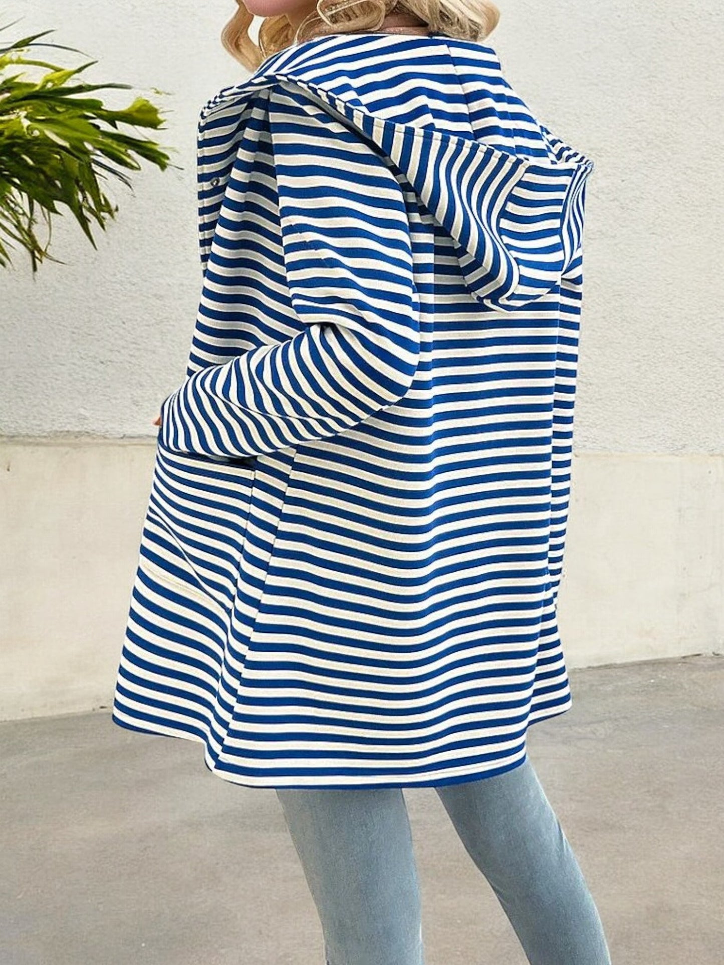 Striped Open-Front Blazer with Notched Lapel and Pockets