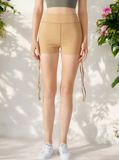 High Waist Ruched Side Tie Athletic Shorts for Yoga and Training