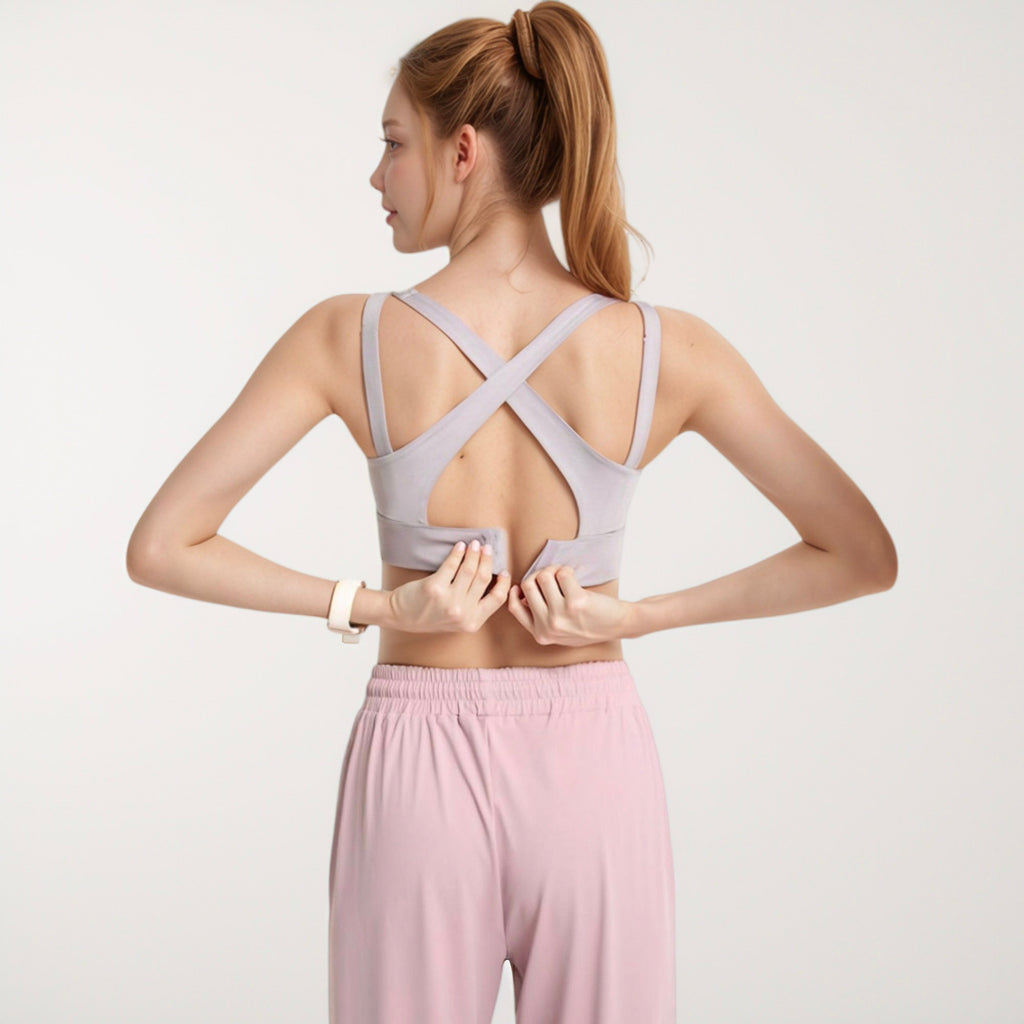 Anna-Kaci Active Women's Scoop Neck Active Sports Bra with Wide Adjustable Straps and Seam Detailing