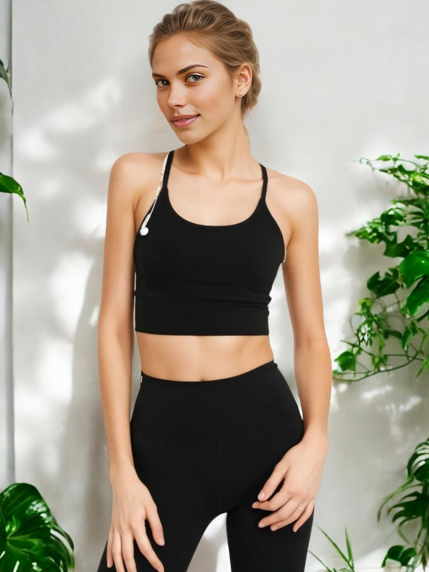 Strappy Scoop Neck Sports Bra with Adjustable Straps and Stretch Fit