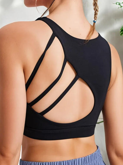 High Neck Racerback Sports Bra with Contoured Fit and Supportive Band