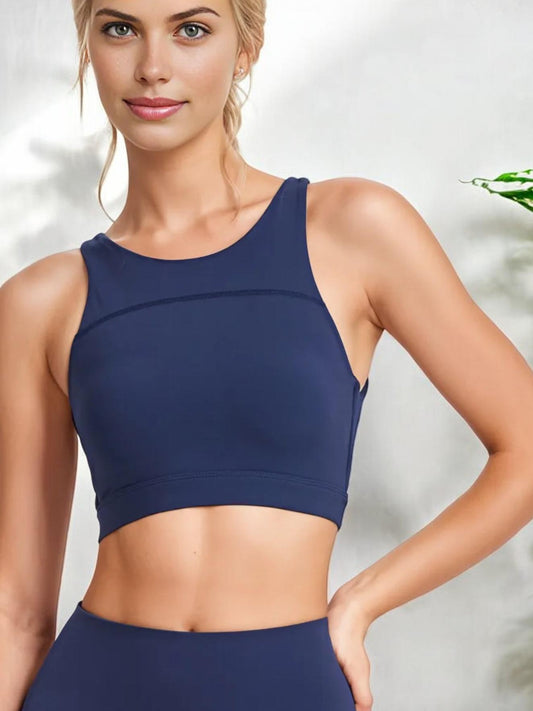High Neck Racerback Sports Bra with Contoured Fit and Supportive Band