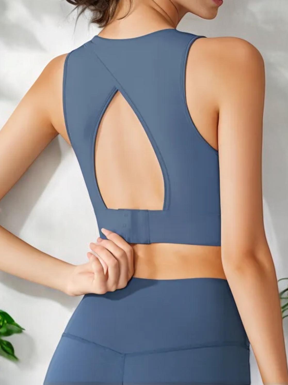 High Neck Padded Sports Bra with Wide Band and Racerback Design