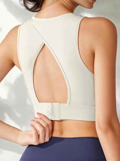 High Neck Padded Sports Bra with Wide Band and Racerback Design
