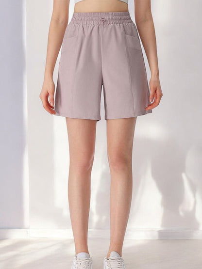 High Waist Drawstring Athletic Shorts with Relaxed Fit and Side Pockets