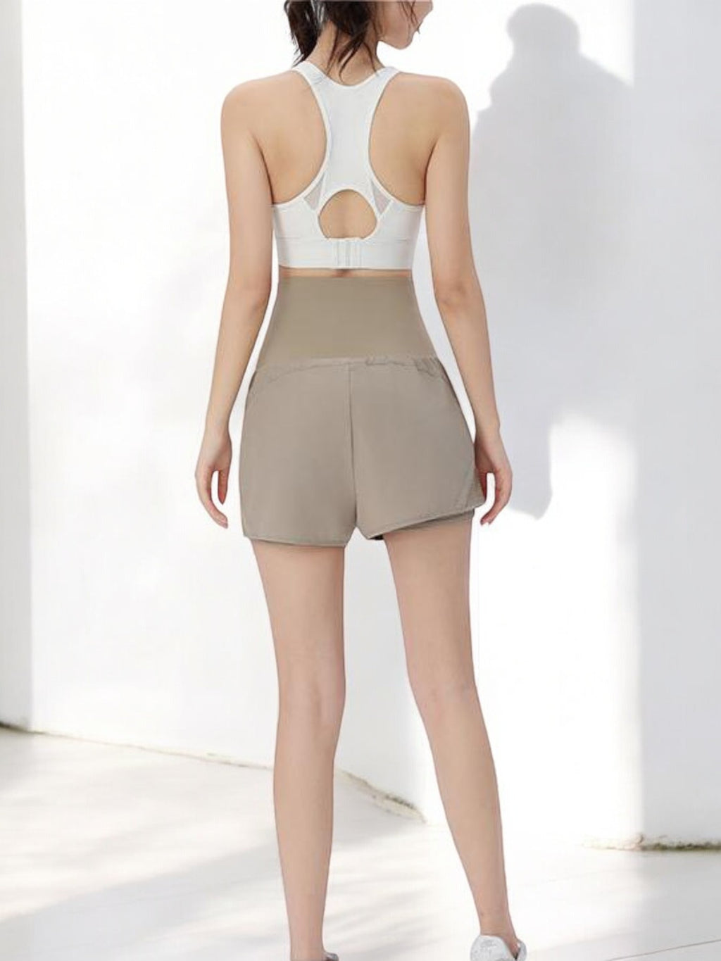 High Waist Drawstring Sports Shorts with Mesh Detail and Wide Leg Fit