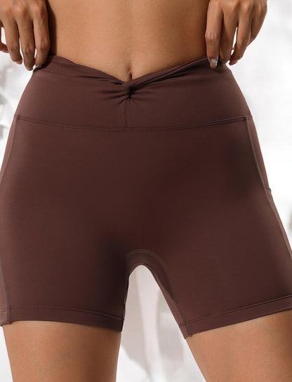 High Waist Scrunch Front Athletic Shorts with Side Pockets