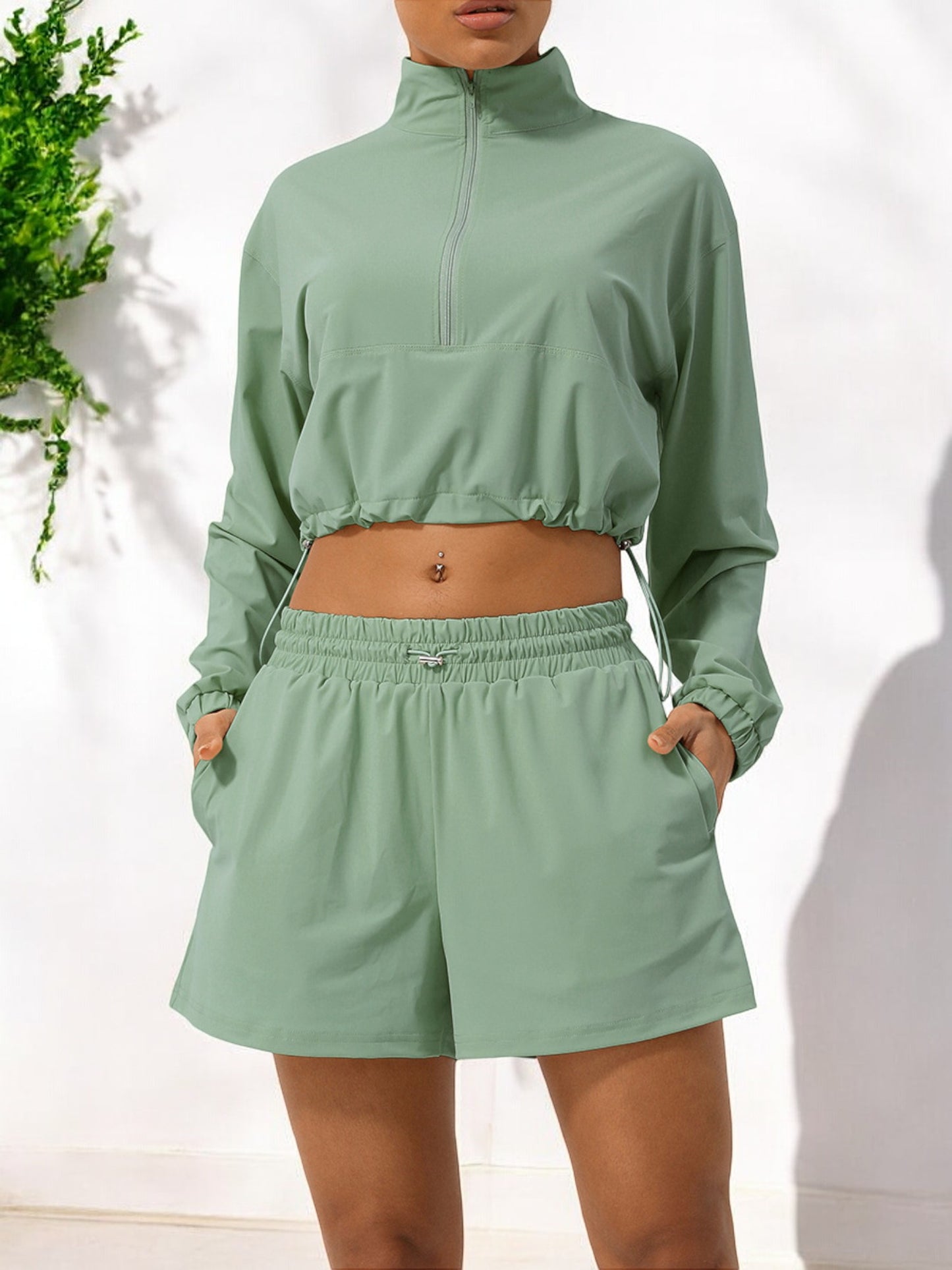 Elastic Waist Athletic Shorts with Side Pockets and Relaxed Fit