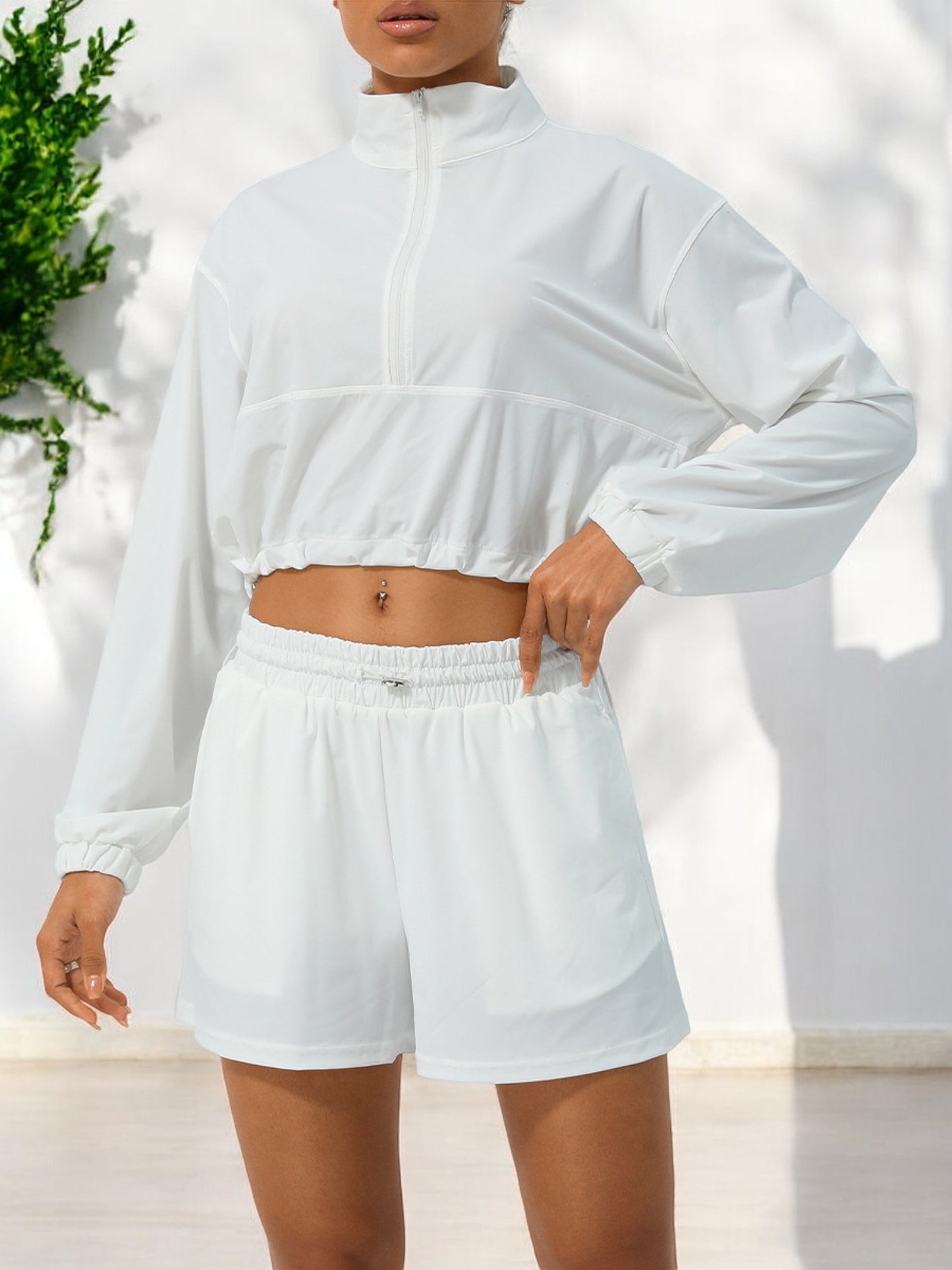 Elastic Waist Athletic Shorts with Side Pockets and Relaxed Fit