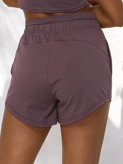 High Waist Athletic Shorts with Drawstring and Side Pockets
