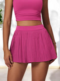 High Waist Pleated Athletic Skort with Built-In Shorts