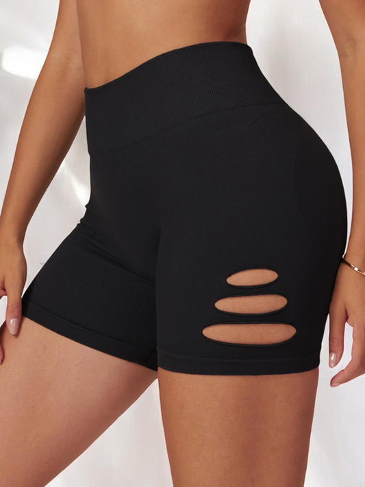 High Waist Cutout Athletic Shorts with Ribbed Stretch Fit