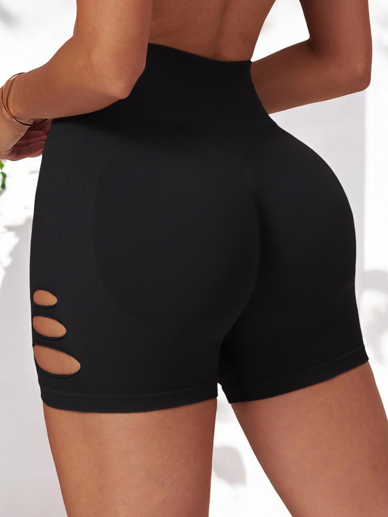 High Waist Cutout Athletic Shorts with Ribbed Stretch Fit