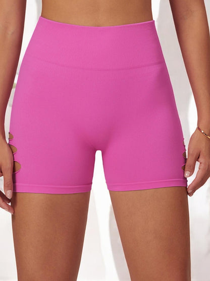 High Waist Cutout Athletic Shorts with Ribbed Stretch Fit