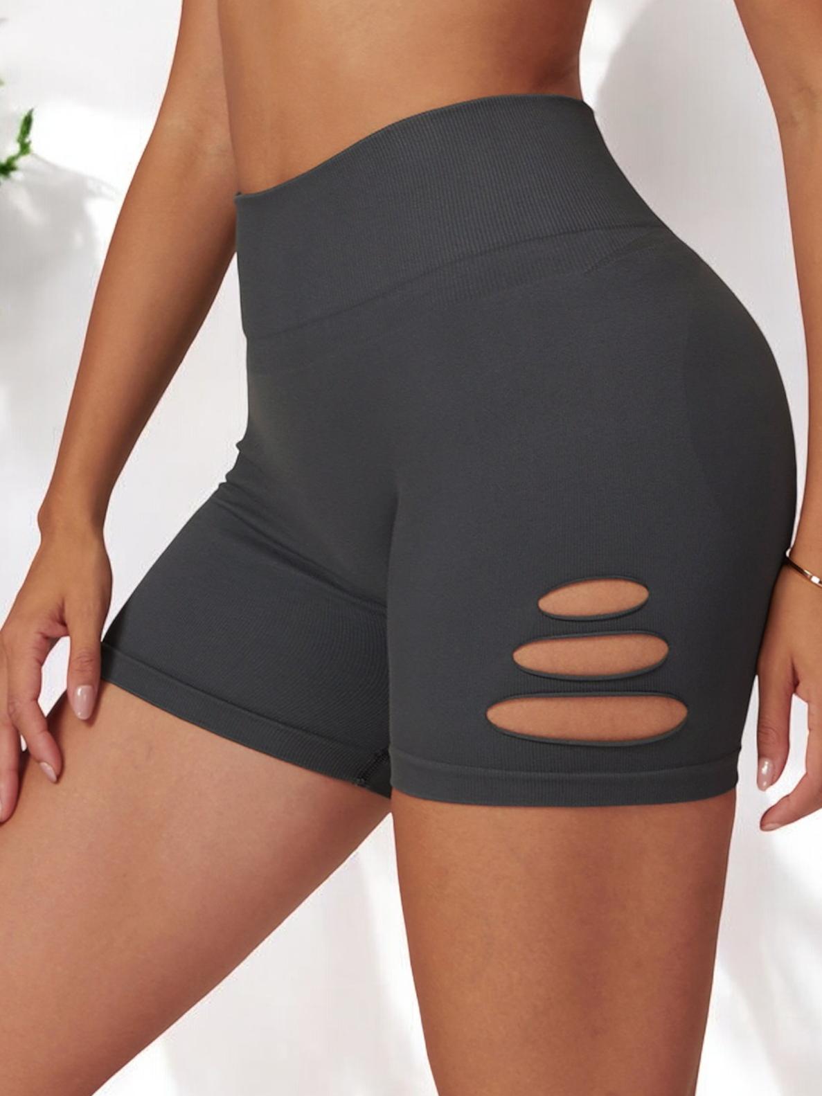 High Waist Cutout Athletic Shorts with Ribbed Stretch Fit