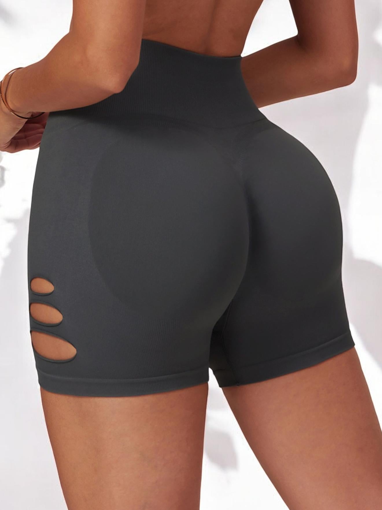 High Waist Cutout Athletic Shorts with Ribbed Stretch Fit