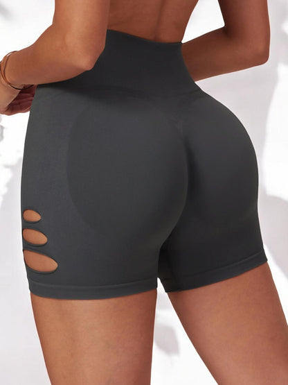 High Waist Cutout Athletic Shorts with Ribbed Stretch Fit