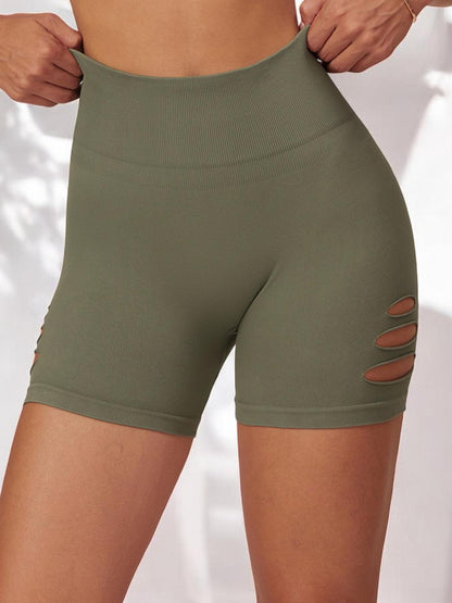 High Waist Cutout Athletic Shorts with Ribbed Stretch Fit