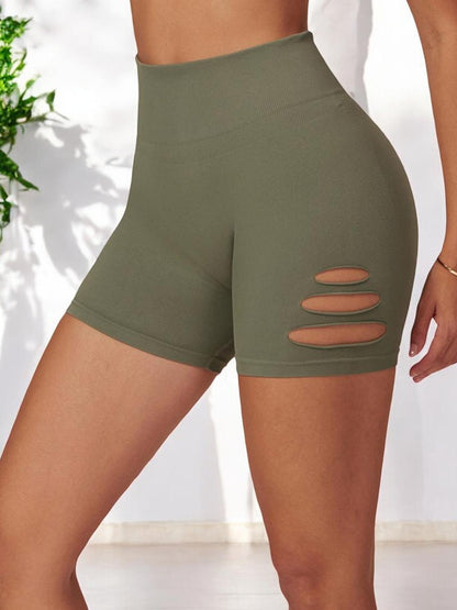 High Waist Cutout Athletic Shorts with Ribbed Stretch Fit