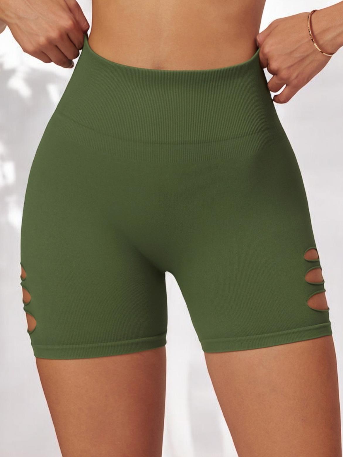 High Waist Cutout Athletic Shorts with Ribbed Stretch Fit