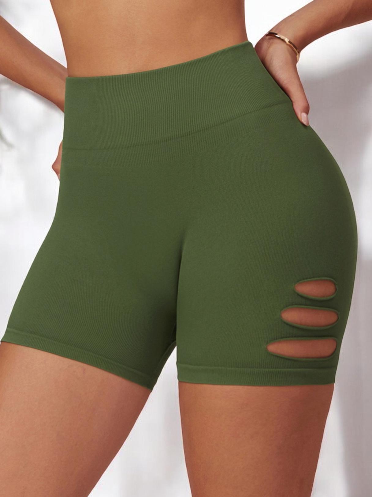 High Waist Cutout Athletic Shorts with Ribbed Stretch Fit