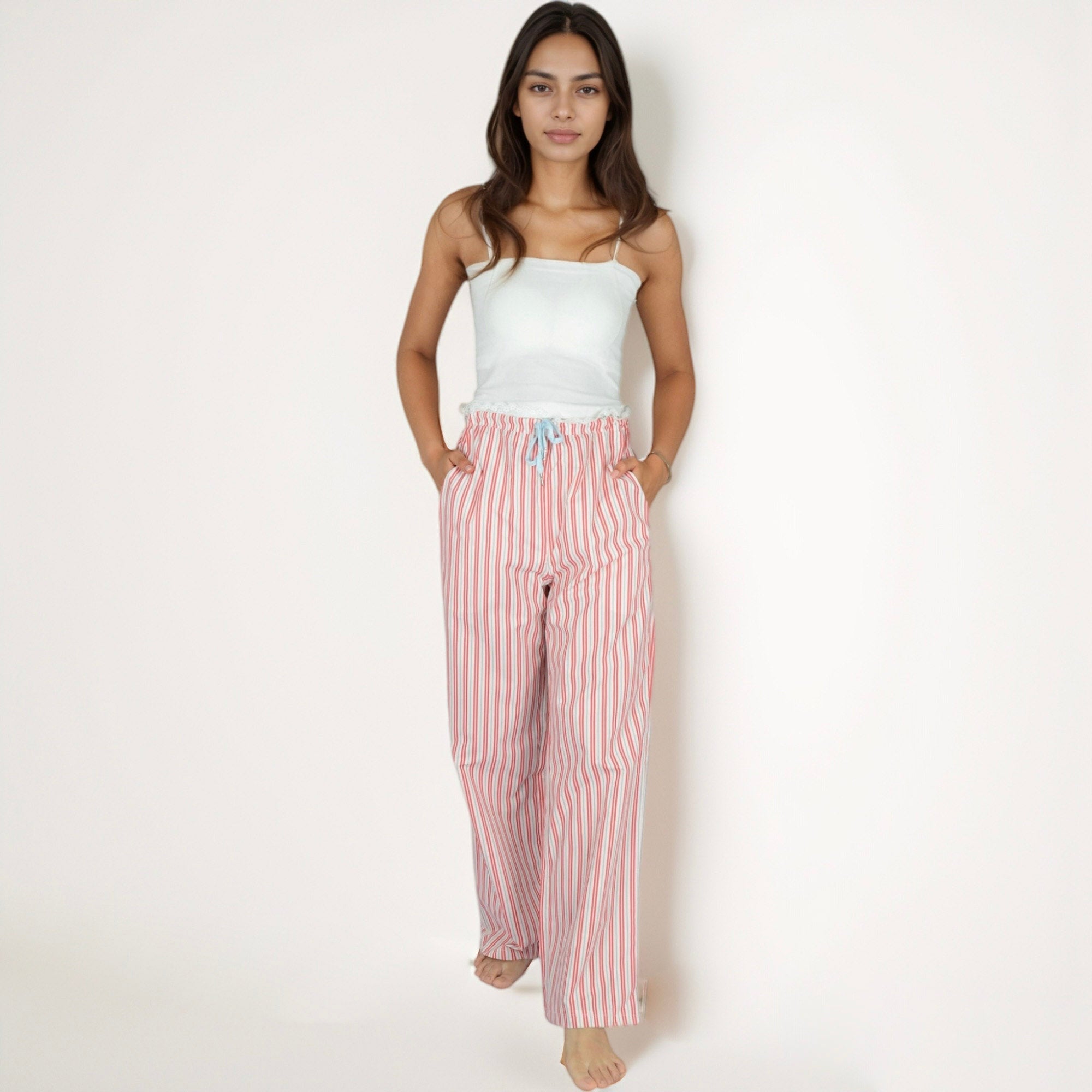 Anna-Kaci Lounge Women's Vertical Stripe Lounge Pants with Drawstring Waist and Relaxed Fit