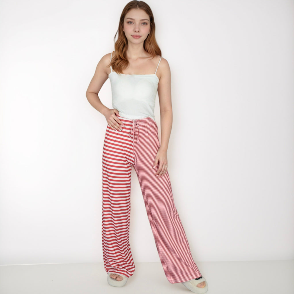 Anna-Kaci Lounge Women's Striped Drawstring Lounge Pants with Wide Leg and Soft Stretch Fabric
