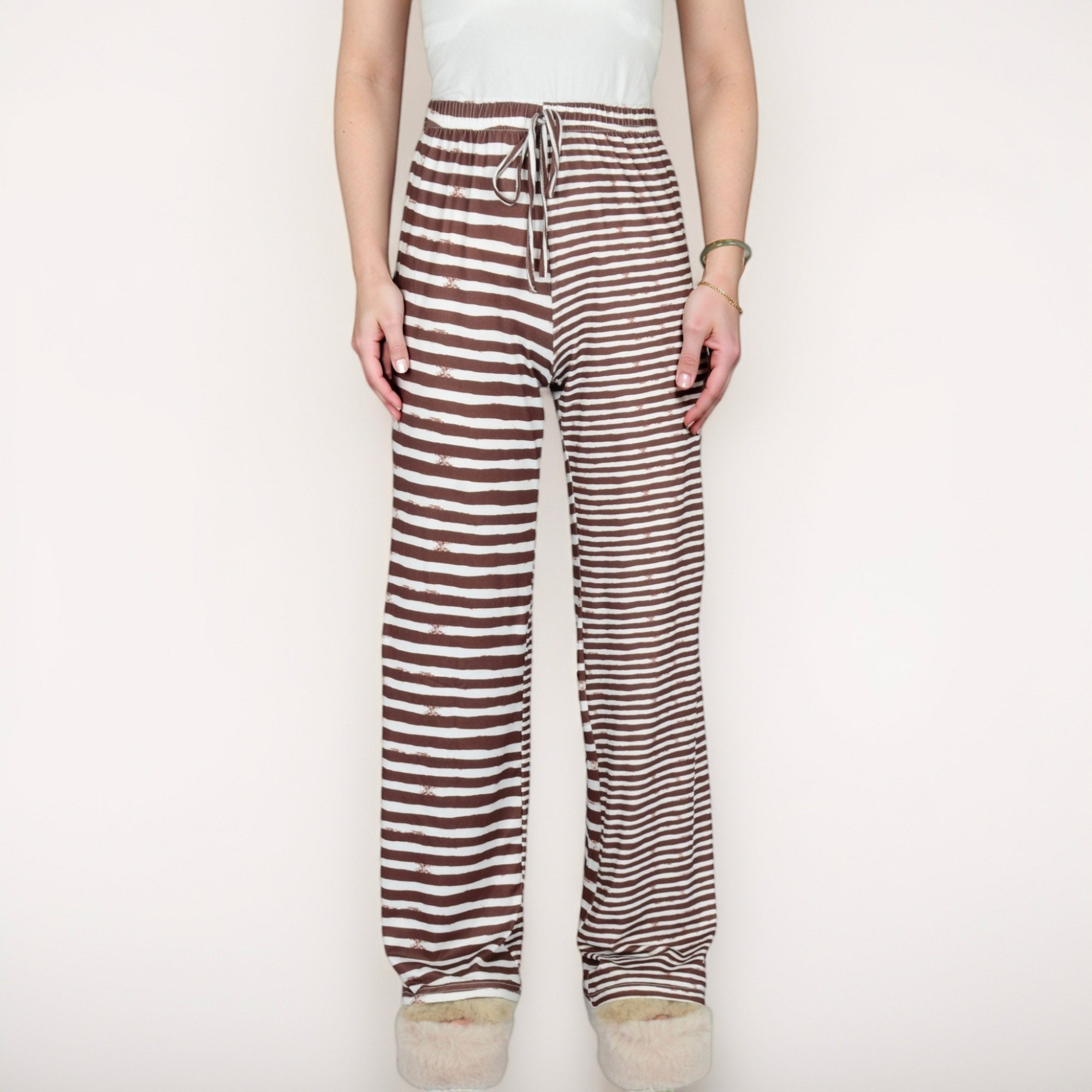 Anna-Kaci Lounge Women's Striped Drawstring Lounge Pants with Wide Leg and Soft Stretch Fabric