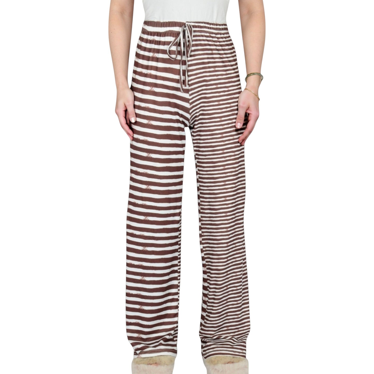Anna-Kaci Lounge Women's Striped Drawstring Lounge Pants with Wide Leg and Soft Stretch Fabric