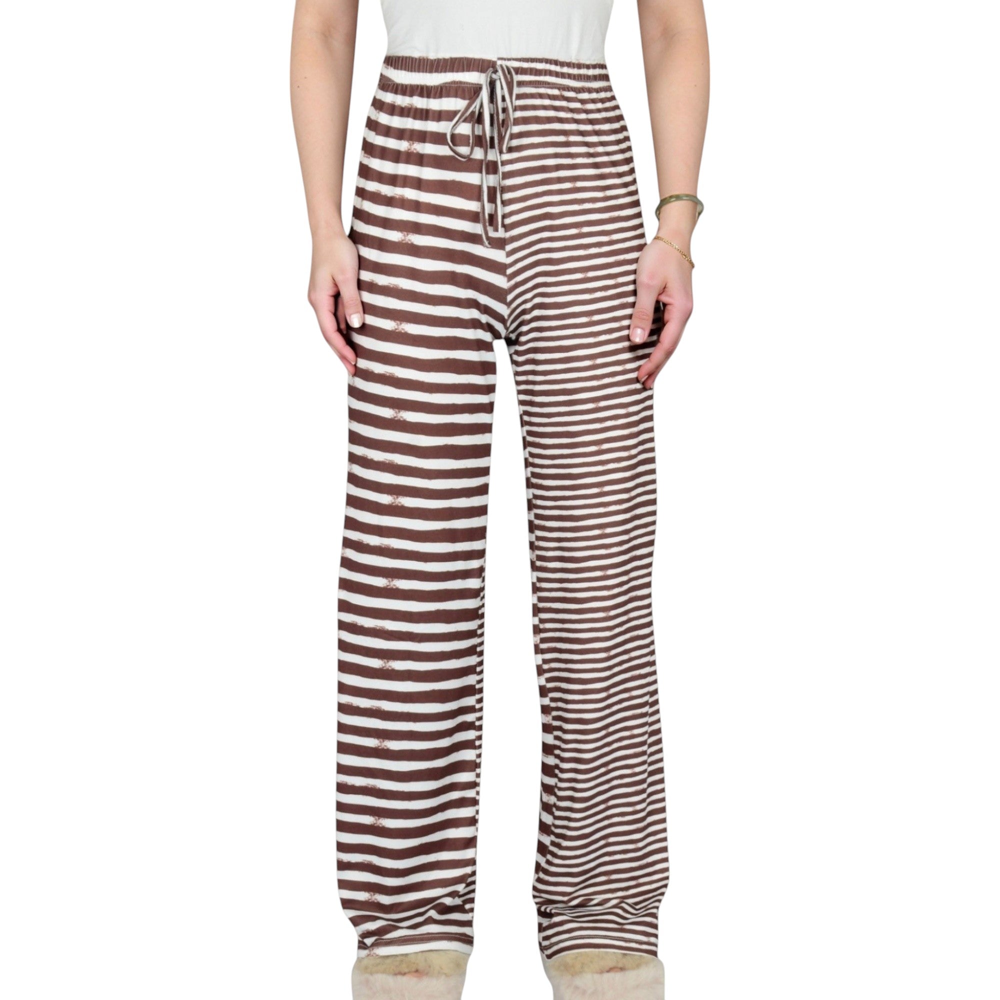 Anna-Kaci Lounge Women's Striped Drawstring Lounge Pants with Wide Leg and Soft Stretch Fabric